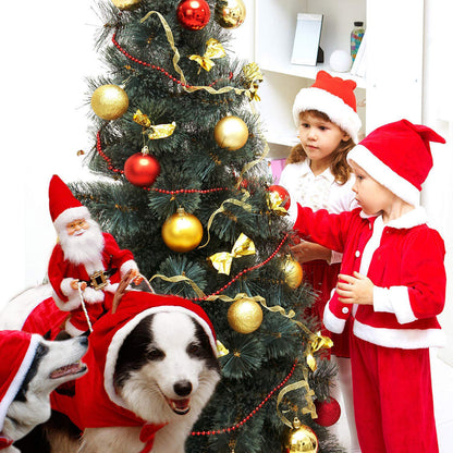 Dog Christmas clothes with Santa Claus riding a deer design, festive pet costume costume front view