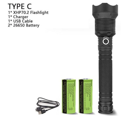 XHP70.2 USB LED flashlight with powerful beam and compact handheld design