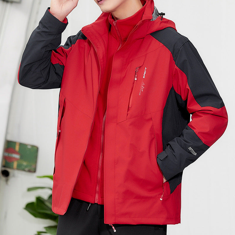 Plus-size outdoor two-piece windproof 3-in-1 jacket in a layered design