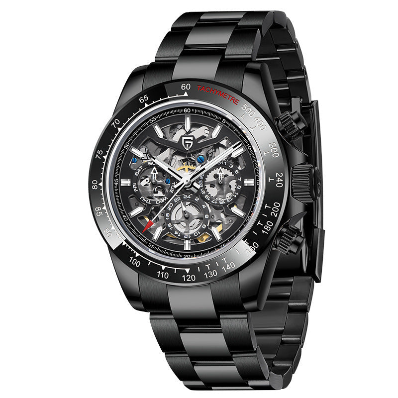 PAGANI DESIGN men's multi-functional watch with detailed dial and metal bracelet