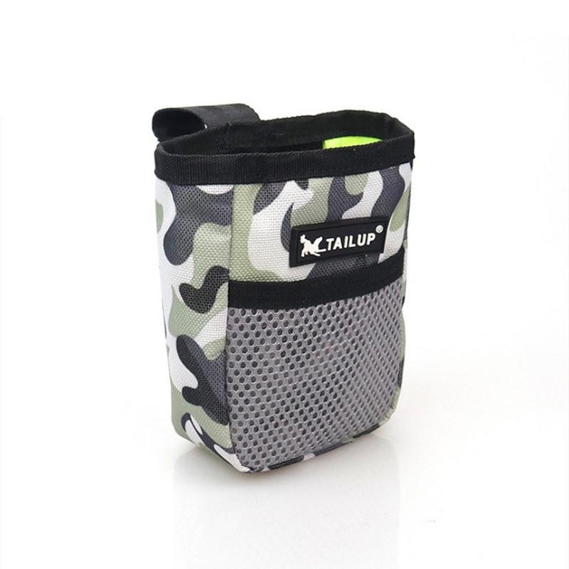 Training dog snack bags in assorted colors with drawstring closure and belt clip