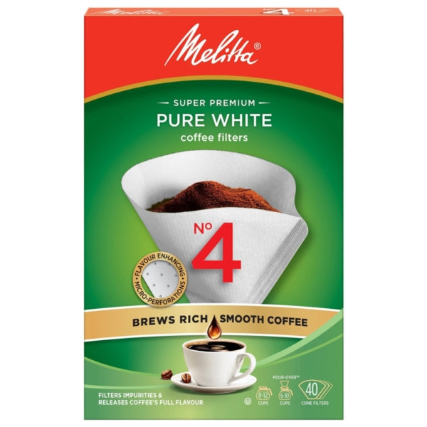 Melitta 4 Super Premium Cone Coffee Filters, White