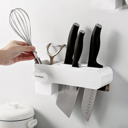 Kitchen knife rack for organizing kitchen supplies, shown in a compact storage design