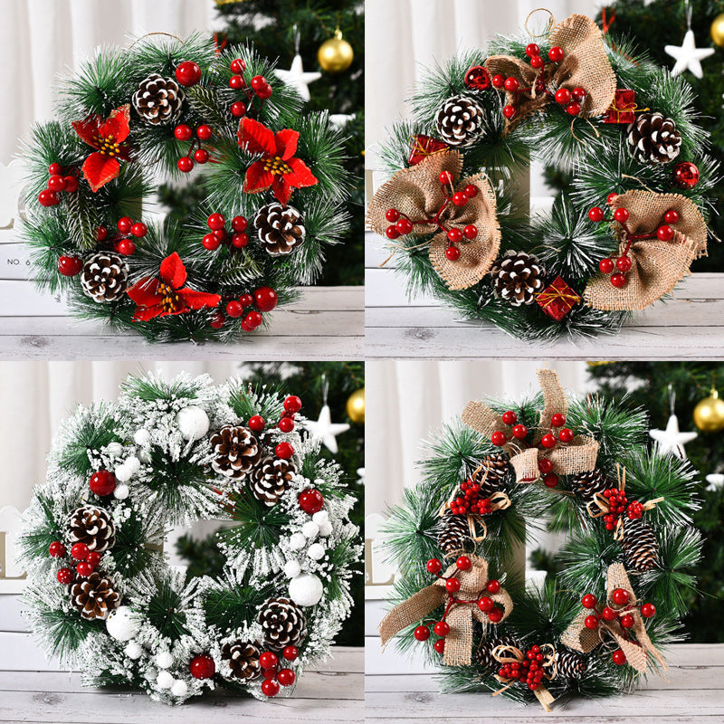 Christmas artificial pinecone and red berries wreath for front door or window decoration