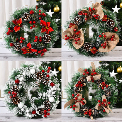 Christmas artificial pinecone and red berries wreath for front door or window decoration