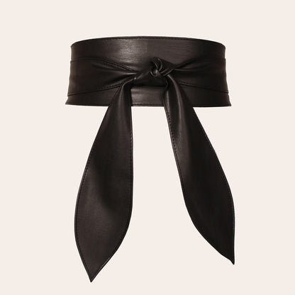 Women's wide waist tie belt with elegant bow ribbon, soft all-match design, super long length