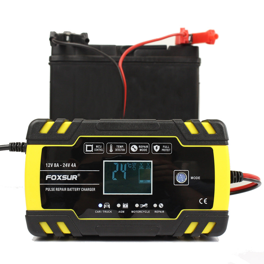 Motorcycle car battery charger by My Store with compact design for charging vehicle batteries
