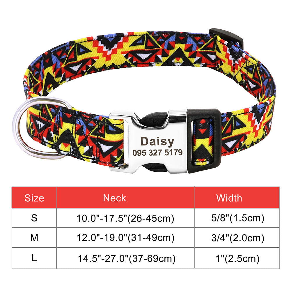 Adjustable personalized nylon dog collar with ID tag, suitable for dogs and cats
