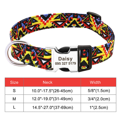 Adjustable personalized nylon dog collar with ID tag, suitable for dogs and cats