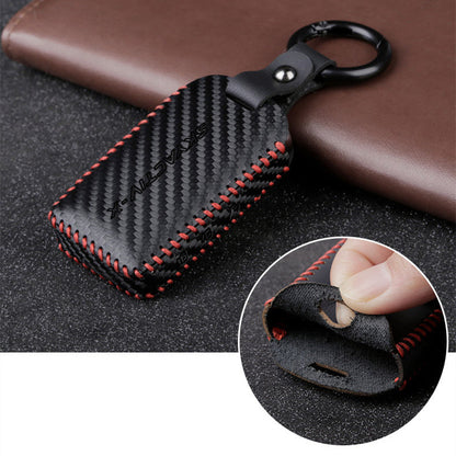 Car leather key case in black with compact key holder design