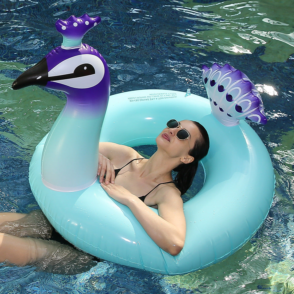 Blue inflatable swimming ring floating on water