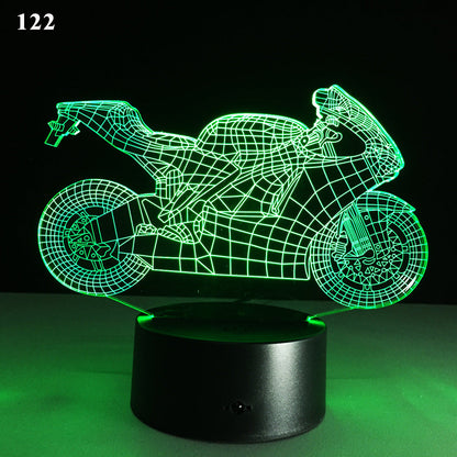 Motorcycle LED desk lamp with realistic bike design and black finish