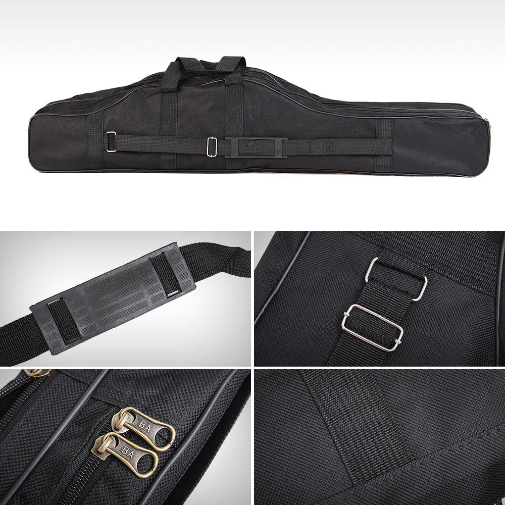 Foldable pot belly fishing rod bag with structured storage compartments and durable handles