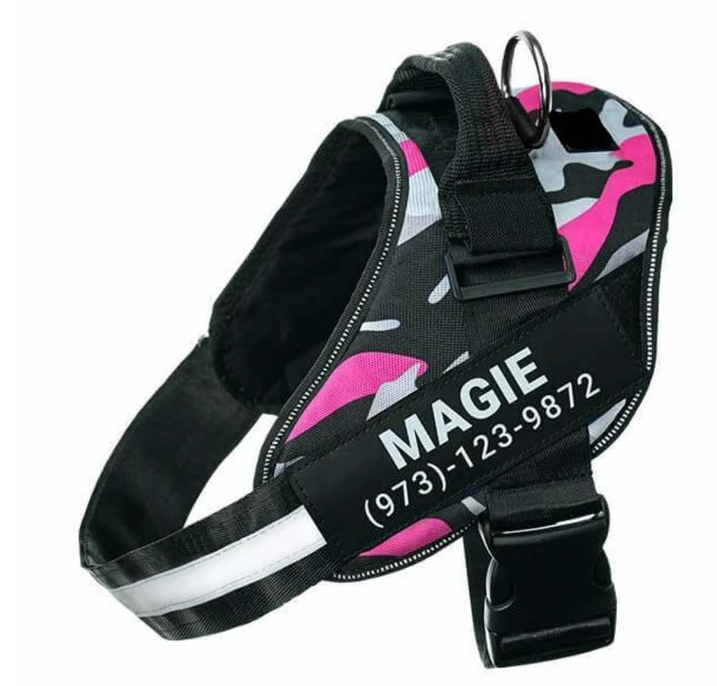 Personalized reflective breathable no-pull dog harness vest with adjustable straps and patch for small to large dogs
