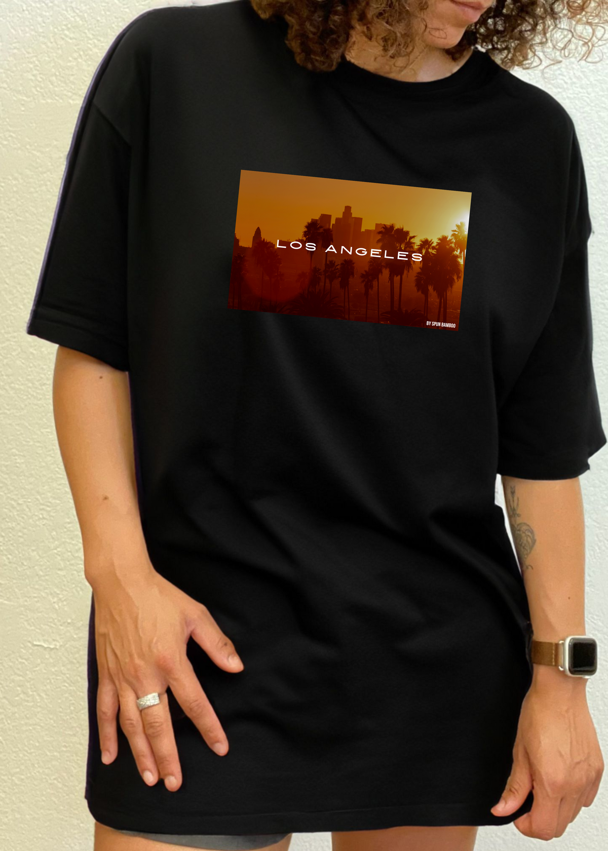 Spun Bamboo men's graphic T-shirt made of bamboo viscose and organic cotton, featuring a printed Los Angeles design.