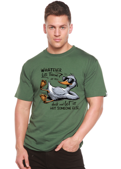 Spun Bamboo men's graphic T-shirt with funny "Whatever Life Throws at You" print in bamboo and cotton fabric.