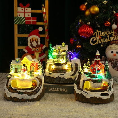 Christmas rotating train resin decoration with concert scene and festive holiday details