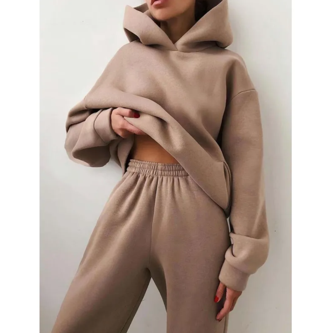 Women's black hooded tracksuit by BACKUPMYFILESNOW® featuring a zip-up jacket and matching jogger pants.