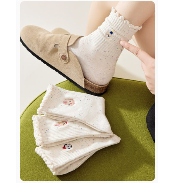 Embroidered ruffle-ankle socks for women by My Store