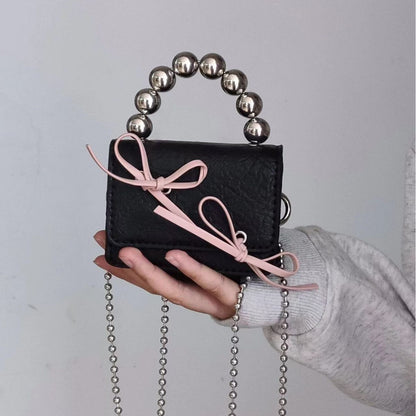 Textured cute bow mini chain handbag by My Store