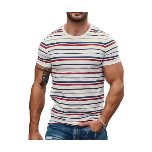 Men's fashion striped casual short-sleeve shirt by My Store