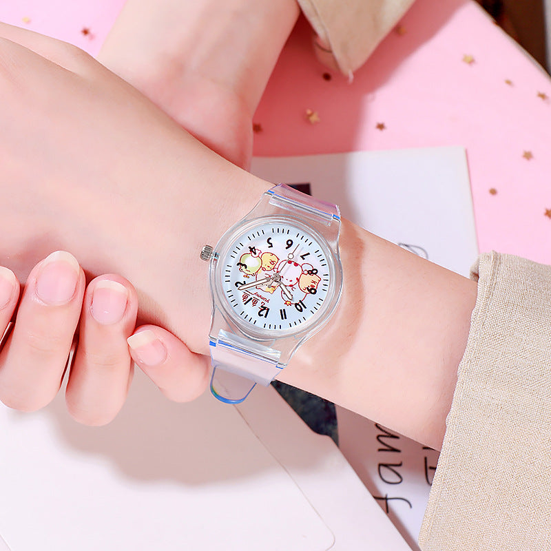 Transparent PVC corner creature cartoon children's watch on a colorful strap and round display