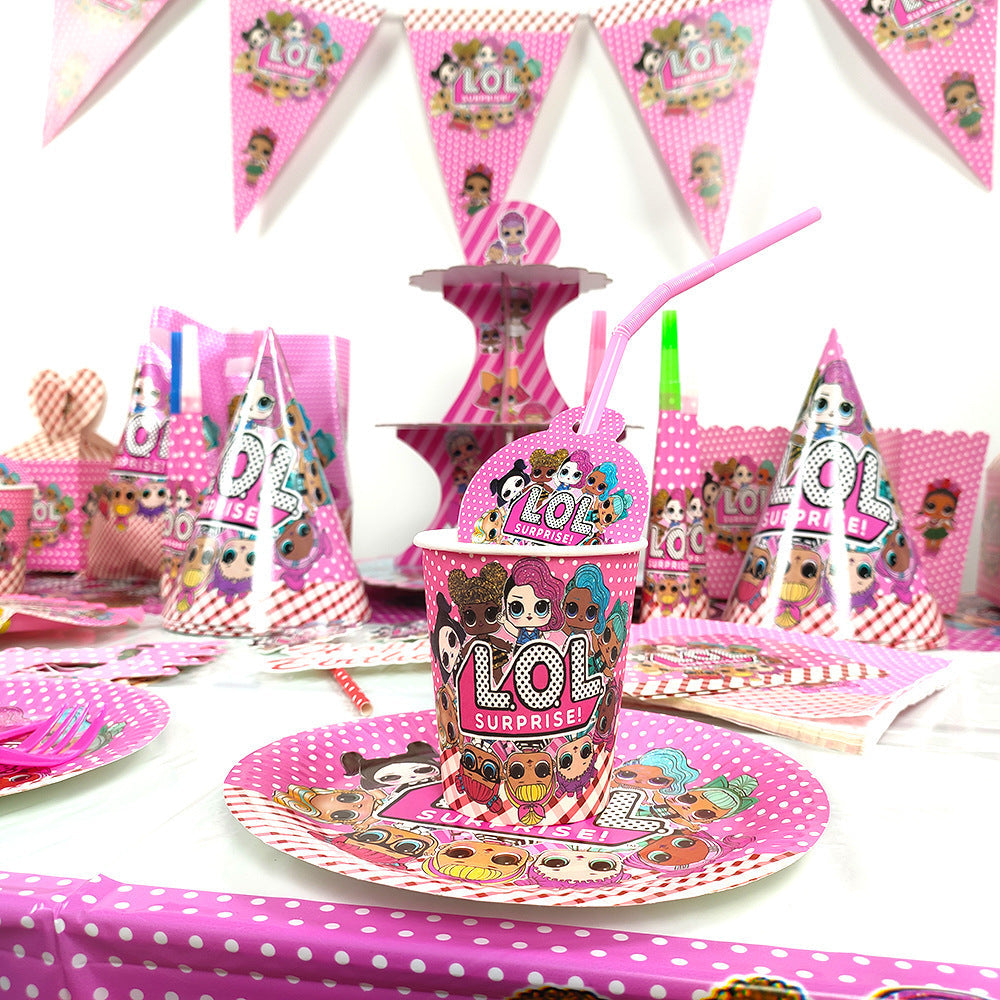 Cartoon doll birthday theme cake stand with colorful decorative details