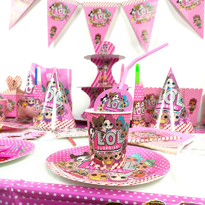 Cartoon doll birthday theme cake stand with colorful decorative details