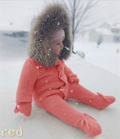 Warm hooded romper in soft fabric with long sleeves and full-length coverage