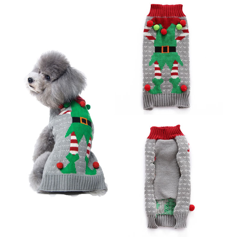 Small pet dog Christmas clothes with festive pompom detail