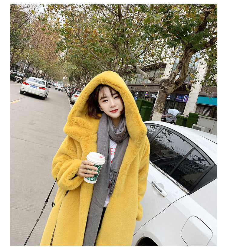 Women’s faux fur mink plush coat in a soft, luxurious texture, front view