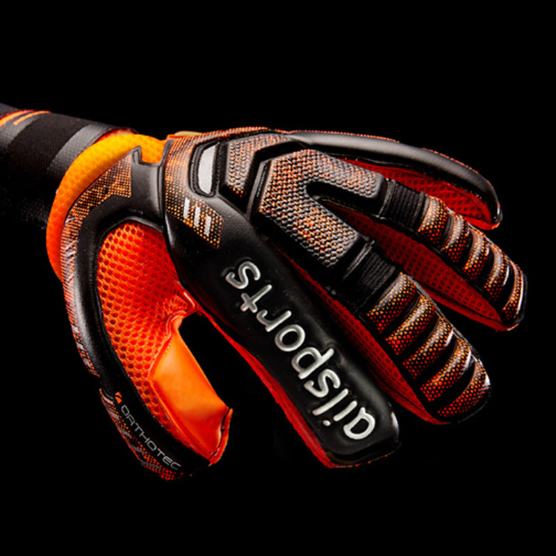 Goalkeeper gloves with fingers by My Store, black and white design shown from the front