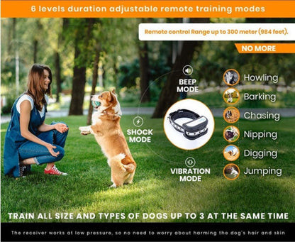 Electric dog fence system with transmitter and receiver collar for pet containment setup
