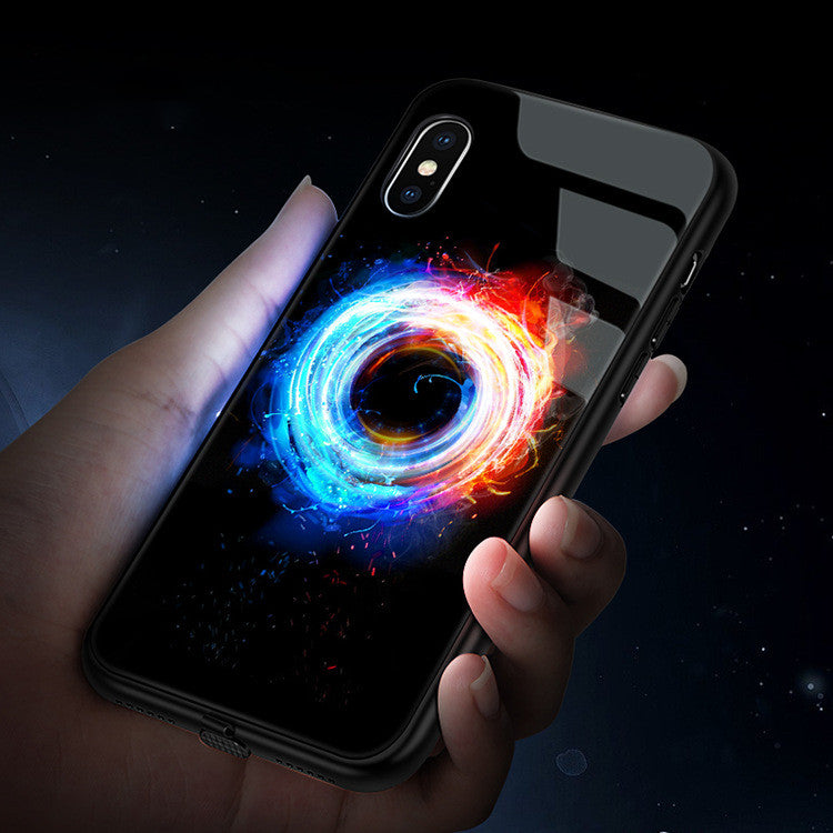 Apple voice-activated mobile phone case with tempered glass protection, clear protective case shown from the front