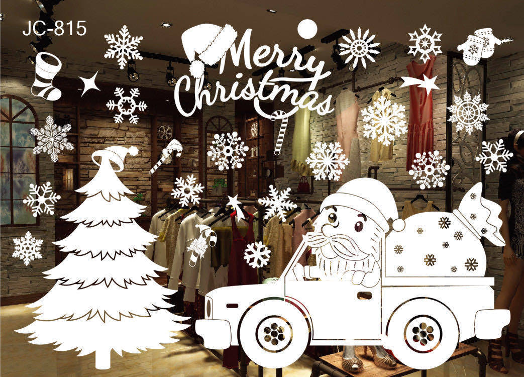 Christmas decorations store window stickers with festive holiday designs