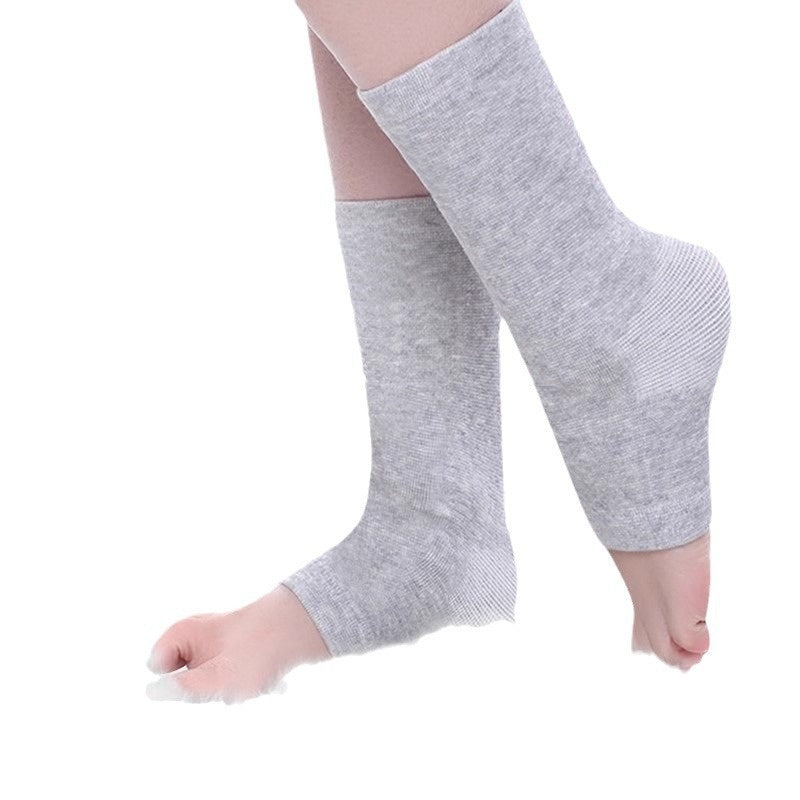 Women's ankle support sleeves for joint protection and warming, gray fabric socks shown flat