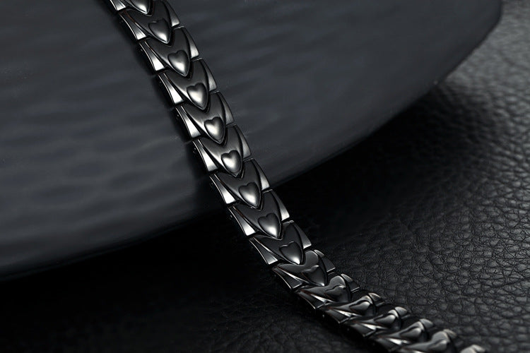 Heart-shaped magnet titanium steel bracelet, close-up view
