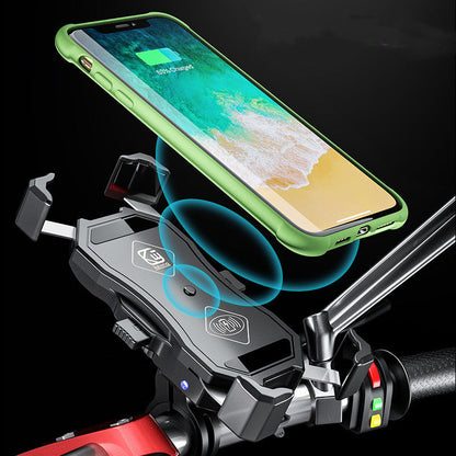 Motorcycle 15W wireless charging mobile phone holder mounted on handlebars