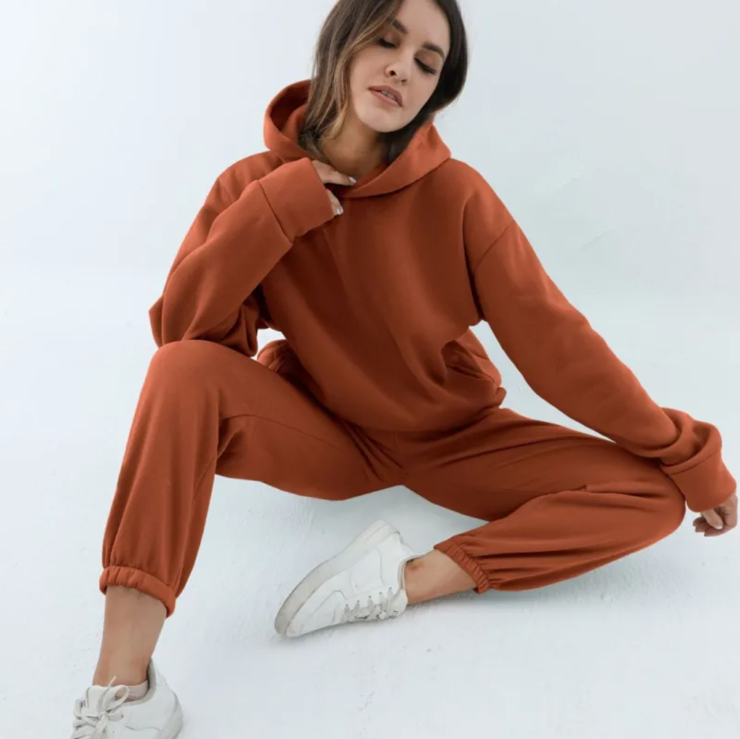 Women's hooded tracksuit by BACKUPMYFILESNOW® featuring a zip-up jacket and matching pants in a comfortable, casual style.