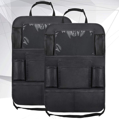Child car seat back cover with touch screen in black and gray; My Store automotive accessory