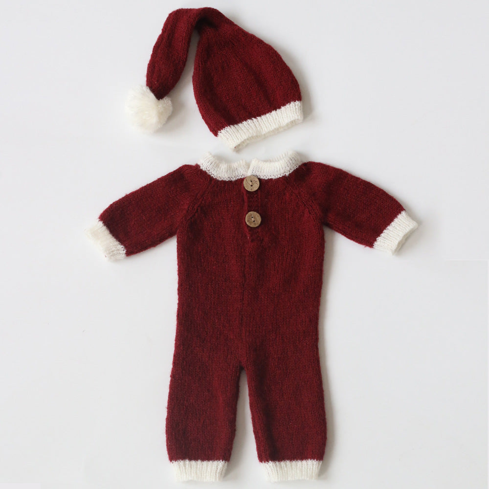 Newborn Christmas mohair hat and jumpsuit suit in festive winter style