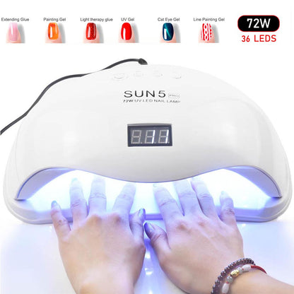 72W UV LED dual light solar nail lamp with compact white design for gel nail curing