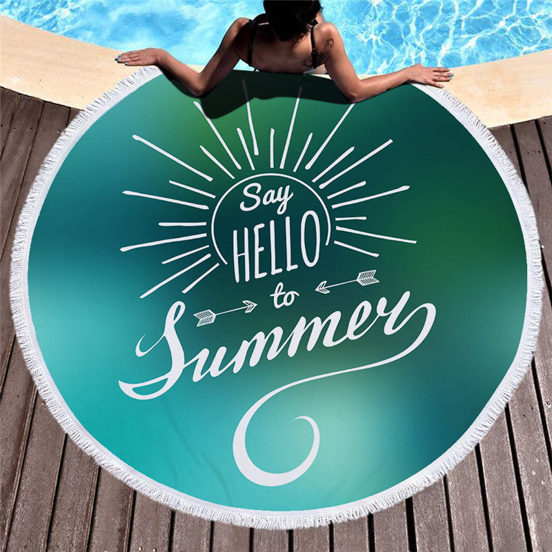 Printed microfiber beach towel with colorful design, suitable as a bath towel or beach cushion