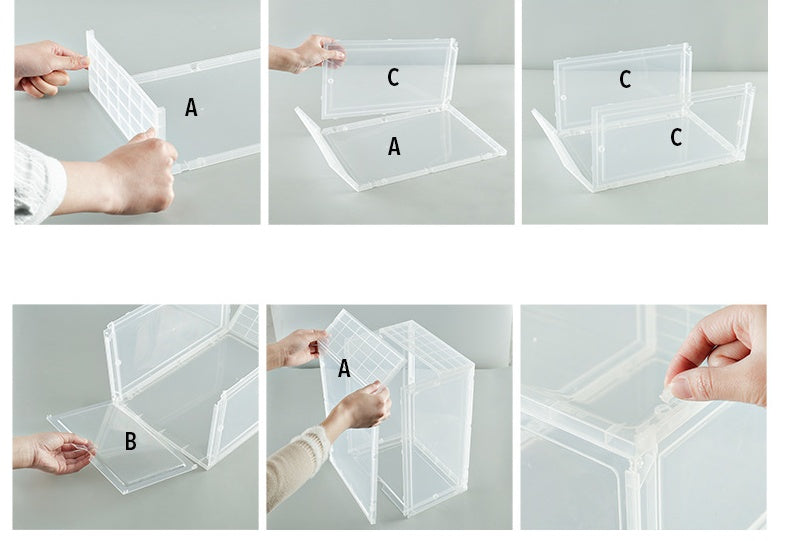 Sneaker storage box shoe cabinet with clear front door for organized footwear display
