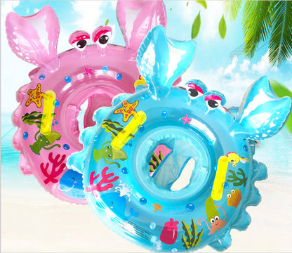 Cartoon crab-shaped swimming ring in bright red inflatable design