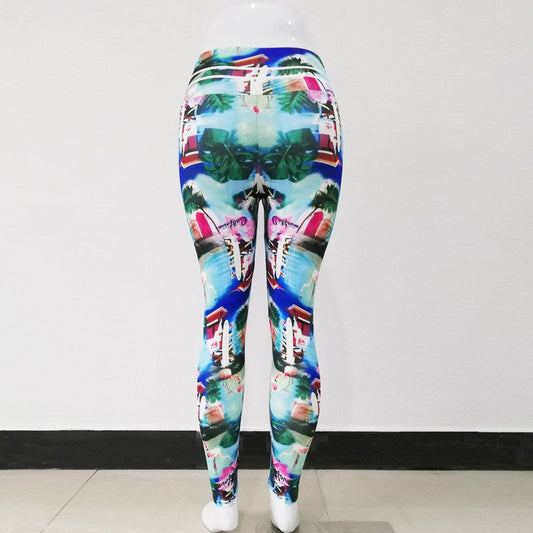 Printed hip high waist leggings yoga pants in a stylish all-over pattern