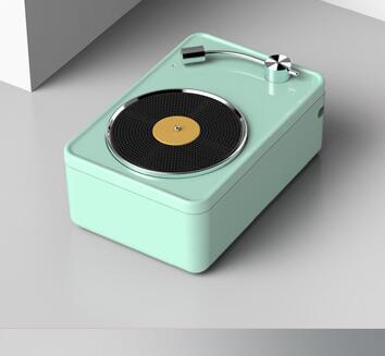 Retro vinyl record wireless speaker with a classic record-inspired design and compact tabletop form