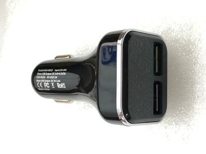 My Store car charger with digital display in black, shown close up