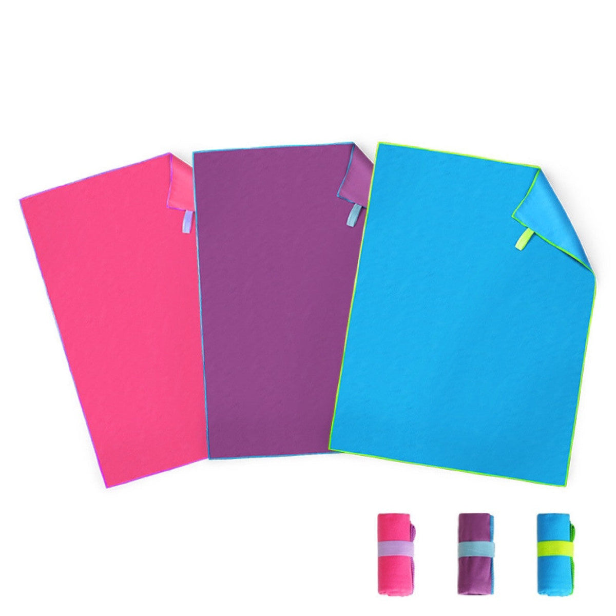 Microfiber double-sided fleece quick-drying portable swimming towel with strap folded neatly and ready for travel