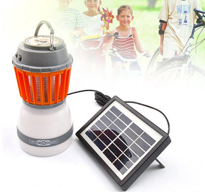 Solar mosquito lamp with compact outdoor design and visible insect-zapping light panel